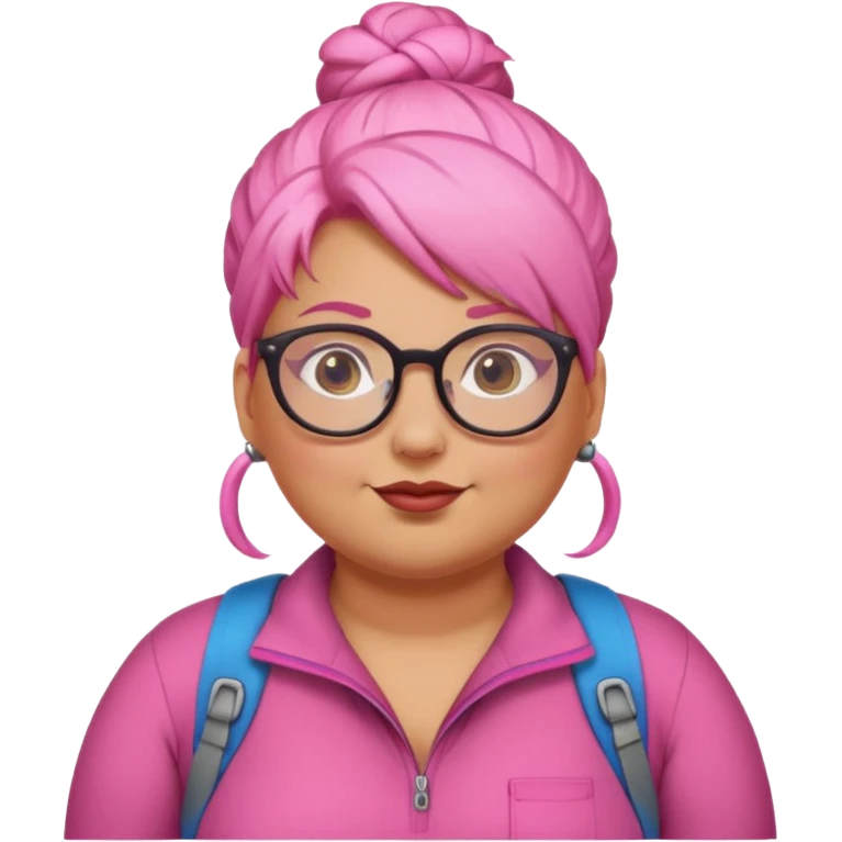 climber fat woman with pink bun hair and glassess emoji