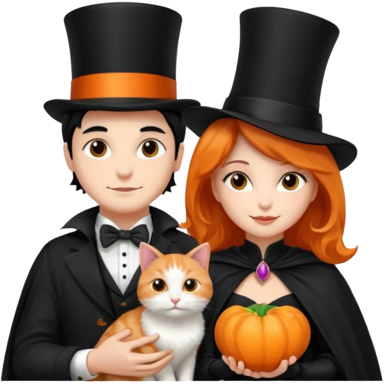 magician couple and their pet cat emoji