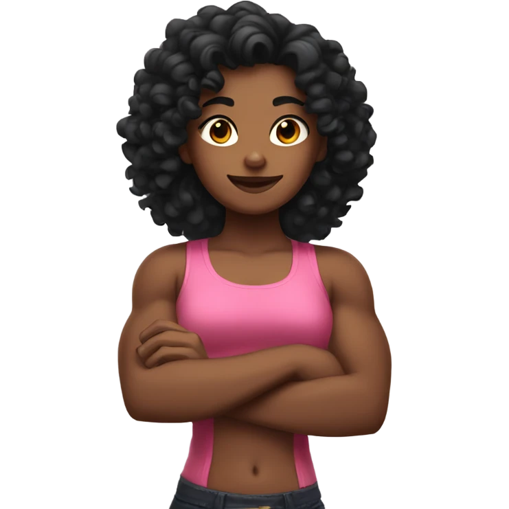 Girl with muscles and black curly hair emoji