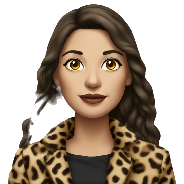 Beautiful realistic long hair brunette mob wife with leopard coat emoji