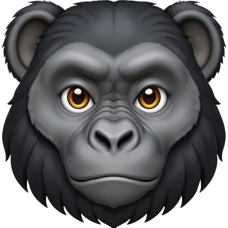 Cinematic Noble mountain Gorilla Portrait Emoji, Poised and majestic, with a powerful, muscular frame accentuated by a distinguished black and grey mane and piercing, wise eyes, Simplified yet sharp and sophisticated features, highly detailed, glowing with a soft, regal jungle glow, high shine, intelligent and commanding, stylized with an air of imperial strength, focused and resolute, soft glowing outline, capturing the essence of a watchful guardian that feels as though it could step out of the screen with effortless authority! emoji