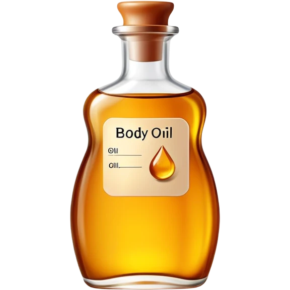 bottle of body oil with label  emoji