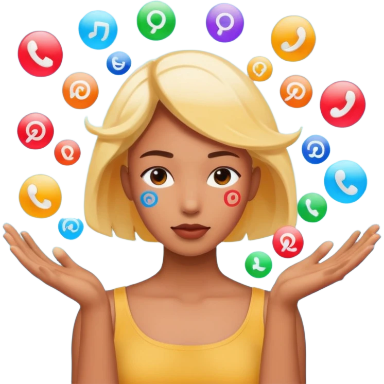 Floating symbols rotating around head, one snapping into place emoji