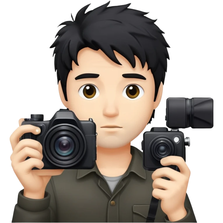 a man with black messy hair with one camera emoji