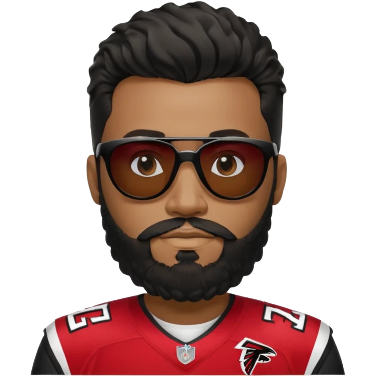 Black man with black sunglasses and wavy
 hair with a full beard and sideburns in Atlanta falcons jersey emoji