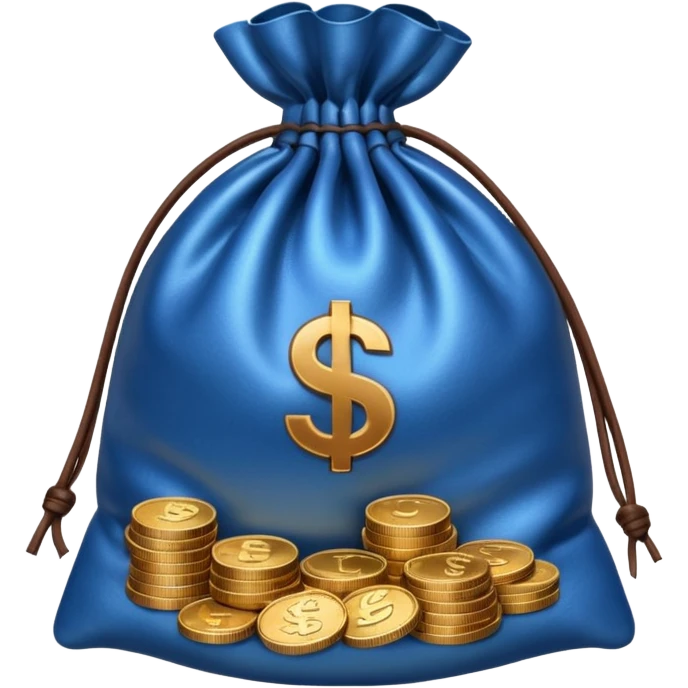 brown money bag of blue coins emoji