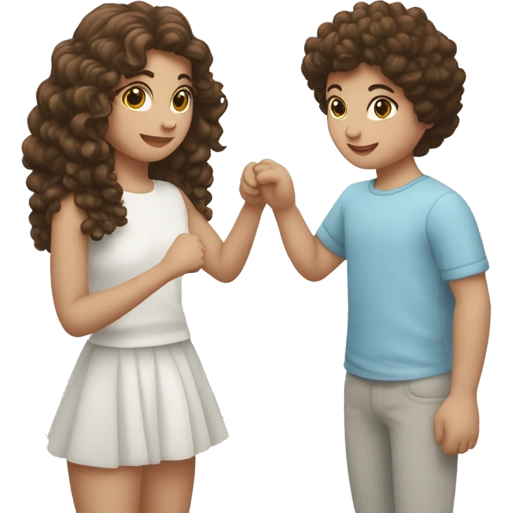 fille blanche et brune aux cheveux bouclés qui fait un cœur avec ses mains  emoji