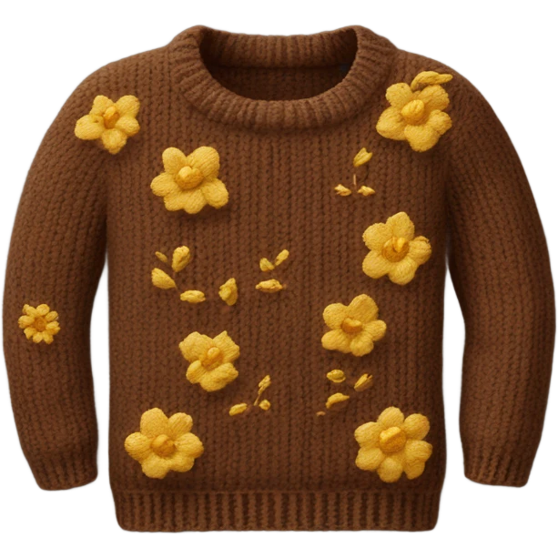 Knit brown sweater with golden blooming design emoji
