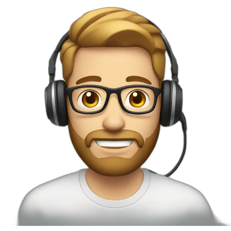 Video editor guy with light beard face with a headphone  emoji