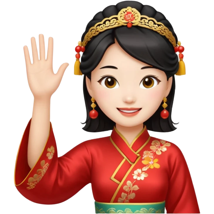 sexy chinese girl in traditional clothes waving to greet emoji