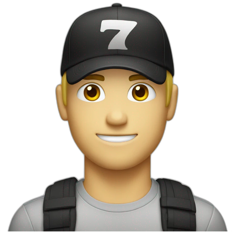 A blond guy with a black cap holding a flag that says ratio. emoji