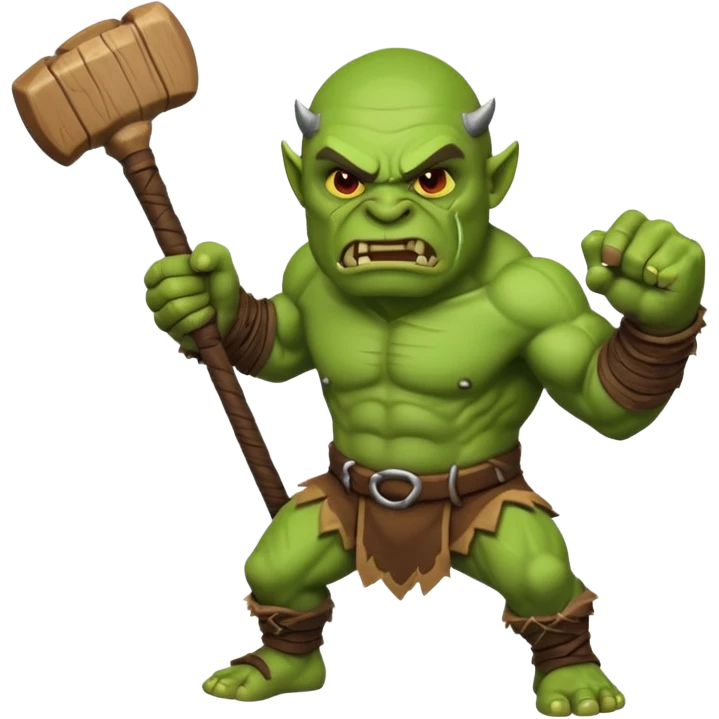 orc character swinging a club, simplified and bold, clear facial expression, fun and readable at small size, sized and composed for Twitch emoji emoji