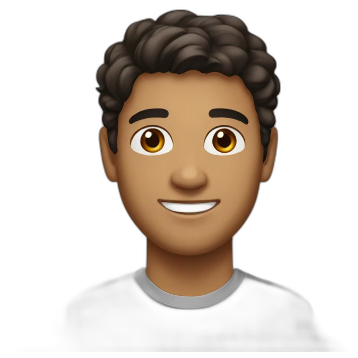 25-year-old light skin tanned mail with black brown hair and dark brown eyes with a more square face smiling pleasantly emoji