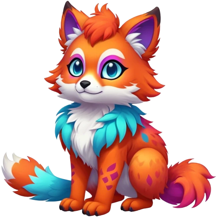 Neon-colored multi-colored cute cool exotic Falvie-Fionbri-fantasy-creature-fursona, full body, with cute markings emoji