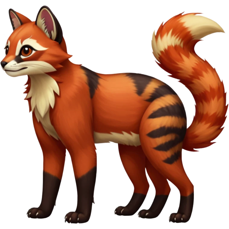 Colorful dark tropical exotic cute cool beautiful shiny beautiful fantasy-caracal-civet-genet-sergal-vernid-serval-Gryphon-Cacomistle-Trico-Red-Panda-oncilla-animal-Fakémon-hybrid-fursona (full body) emoji