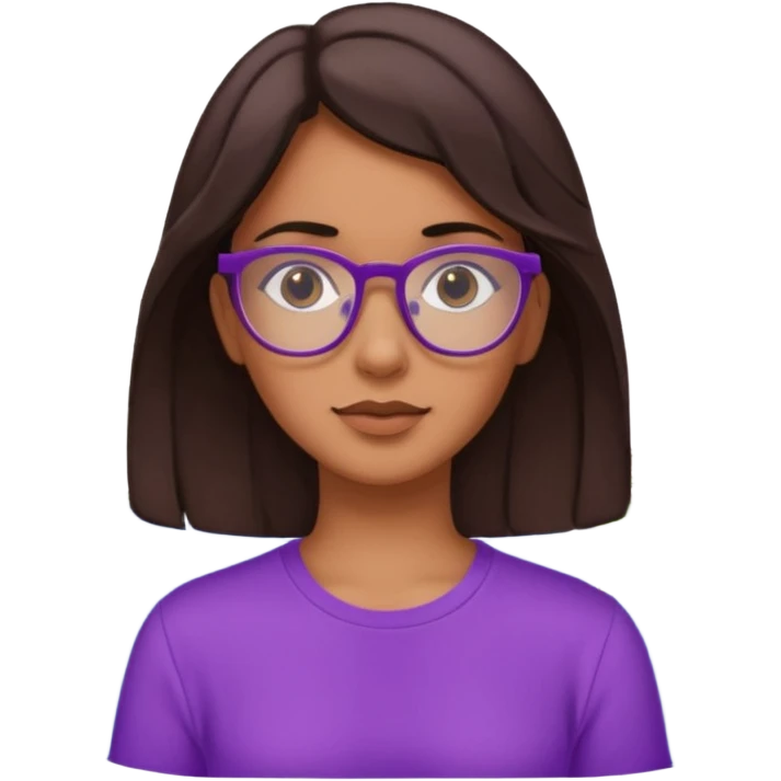 Chica de pelo moreno con gafas, lleva camisa violeta. Piel morena clara. Con Torre de Hércules de la Coruña detrás de la chica. emoji