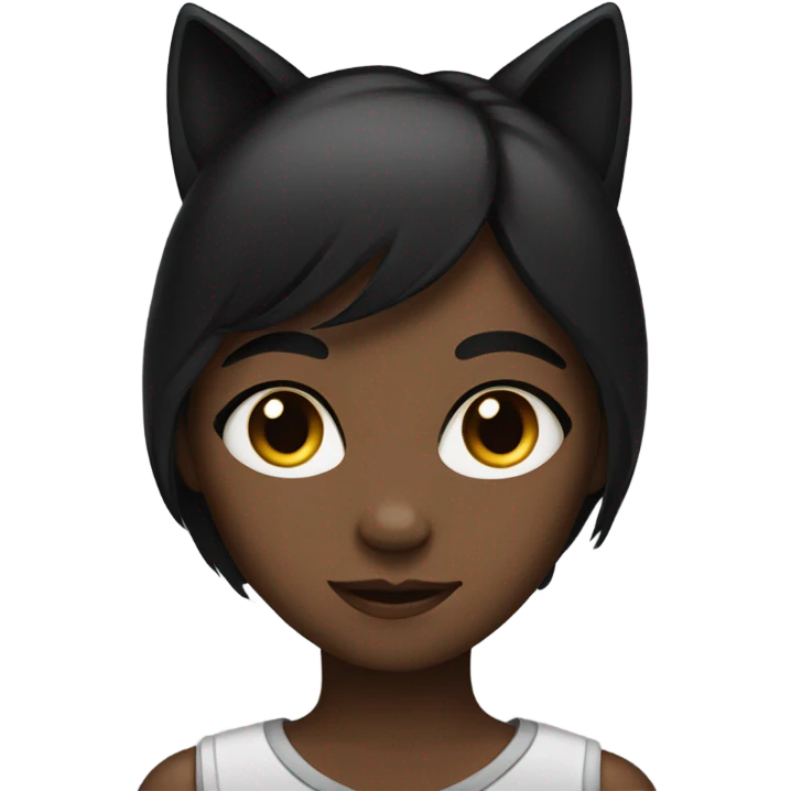 Black with dark hair girl looks cat in the eyes  emoji