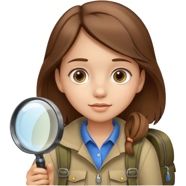Explorer young girl with backpack and magnifying glass emoji