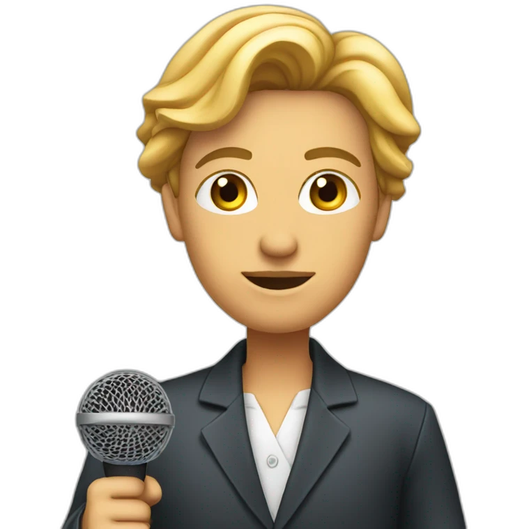 journalist standing confidently while holding a microphone. The journalist should be in professional attire emoji