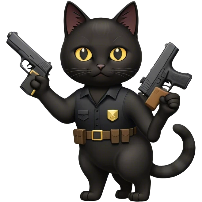 Black cat carrying a glock emoji