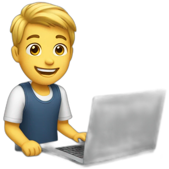 happy white Boy using laptop  emoji