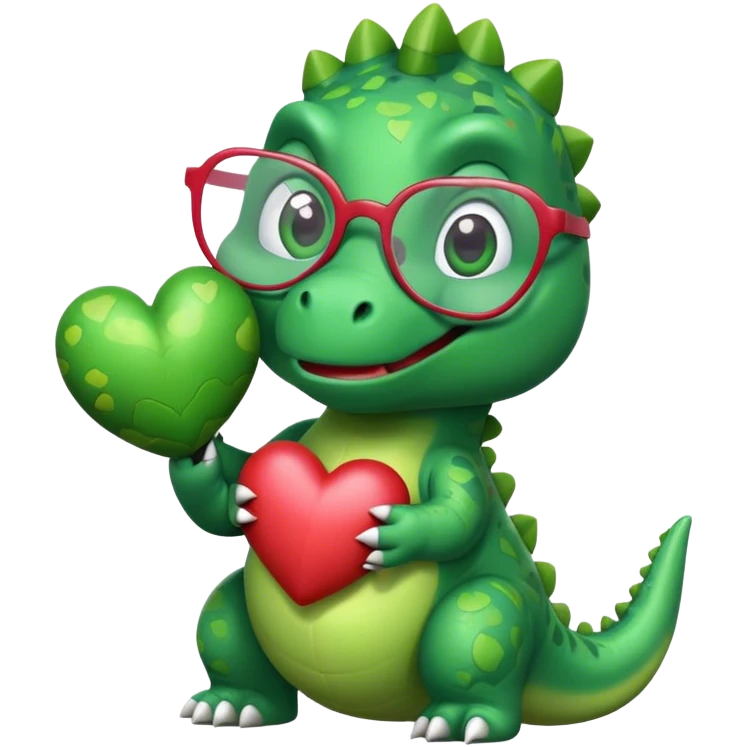 dinosaur in glasses holding hearts emoji