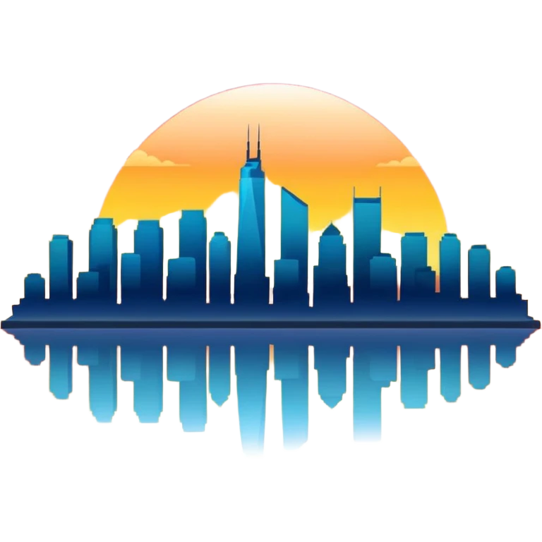 sunset emoji with a city skyline, vibrant colors, simple and clear emoji