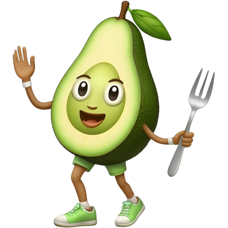 Dancing Avocado with fork in hand and wearing shorts & trainers emoji