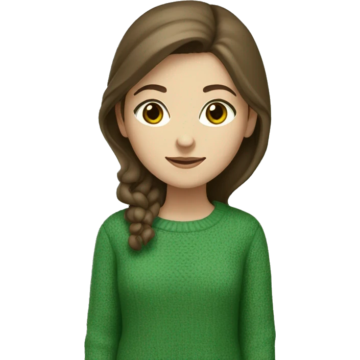 White girl with brown hair and brown eyes in a mosque green sweater emoji