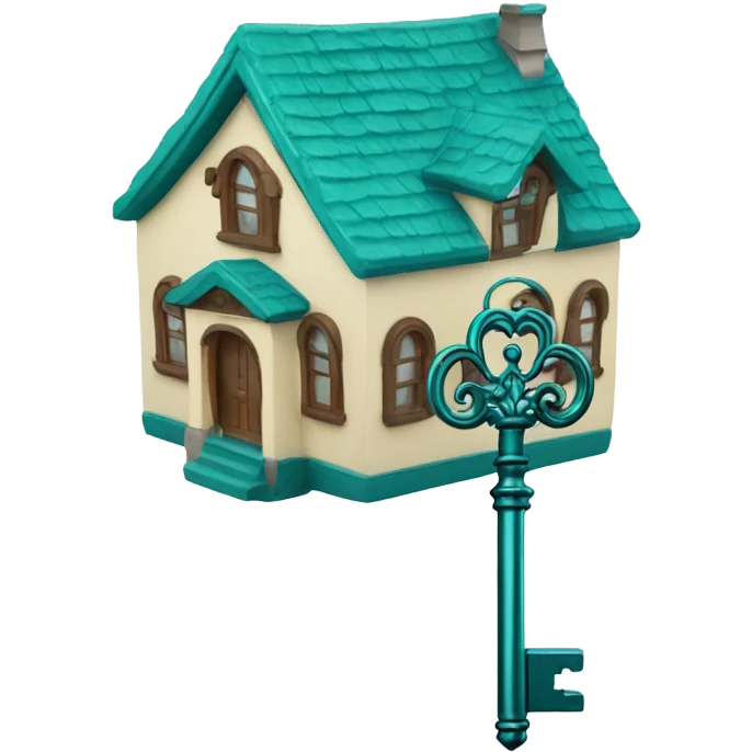 Teal house on top of a key  emoji