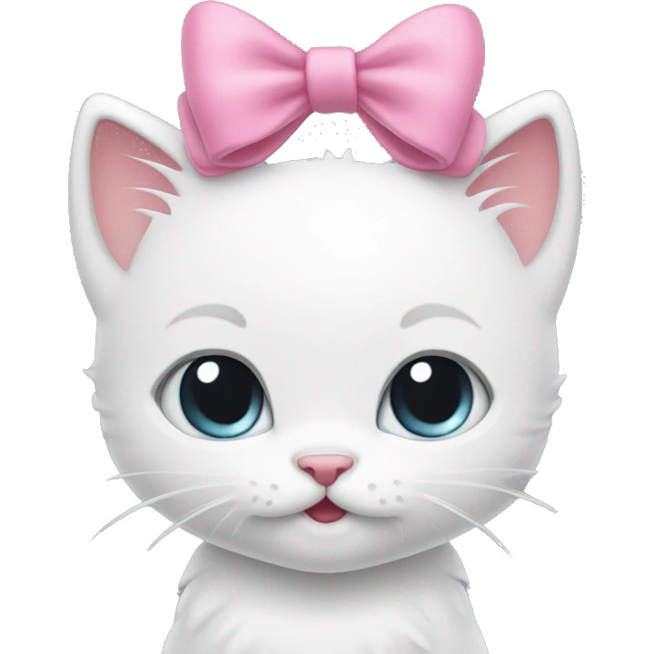 white cartoon kitten (wearing a pink bow)s head smiling (cartoon style like from hello kitty) emoji