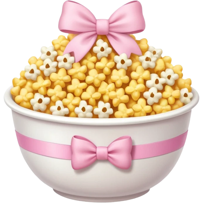 popcorn soft texture in white bowl with pink pastel bow emoji