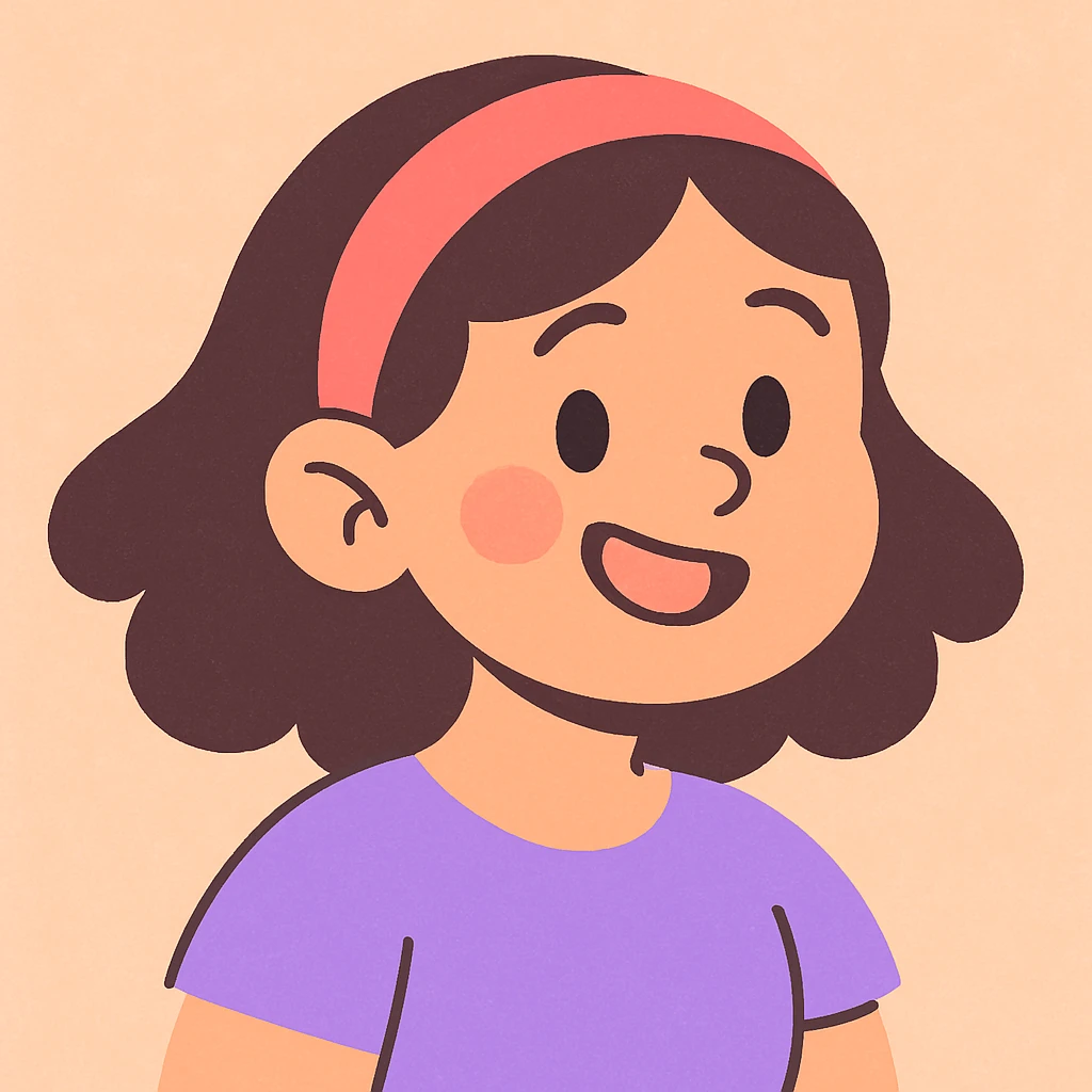 a girl with a headband, smiling, soft pastel illustration style emoji