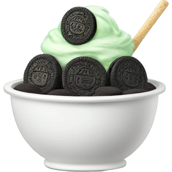A white bowl with mint ice cream and Oreos emoji