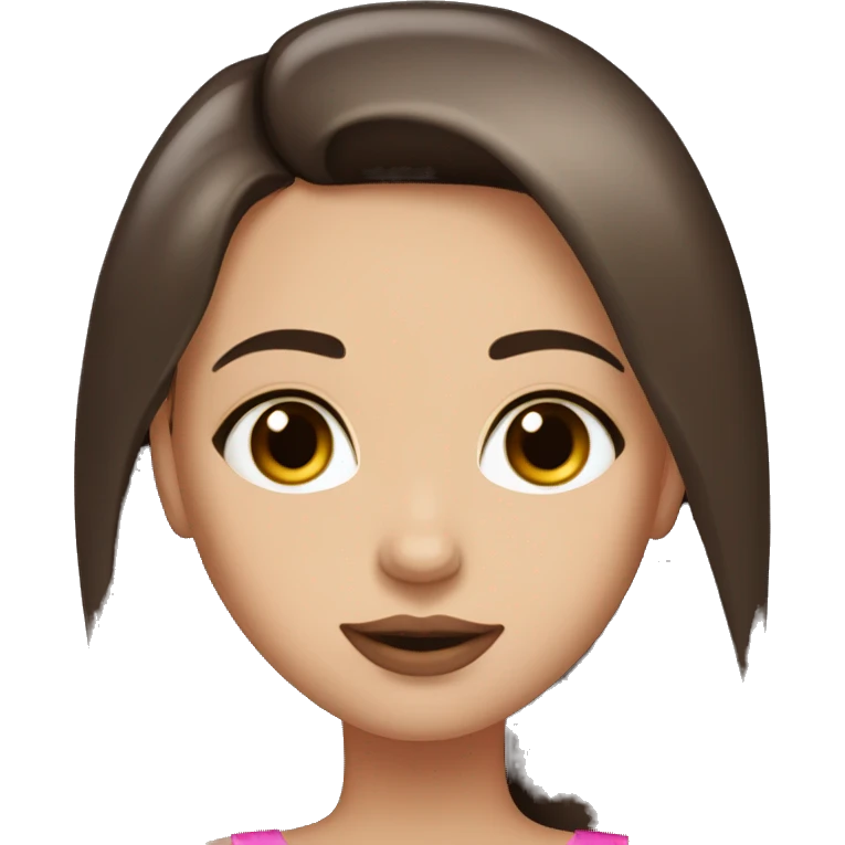 A girl with brown eyes, long straight brown hair, plump pink lips in a black dress emoji