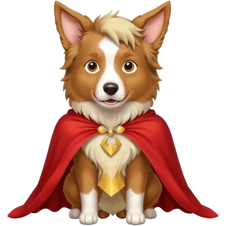 A autralian sheperd with a unicorn and a cape emoji