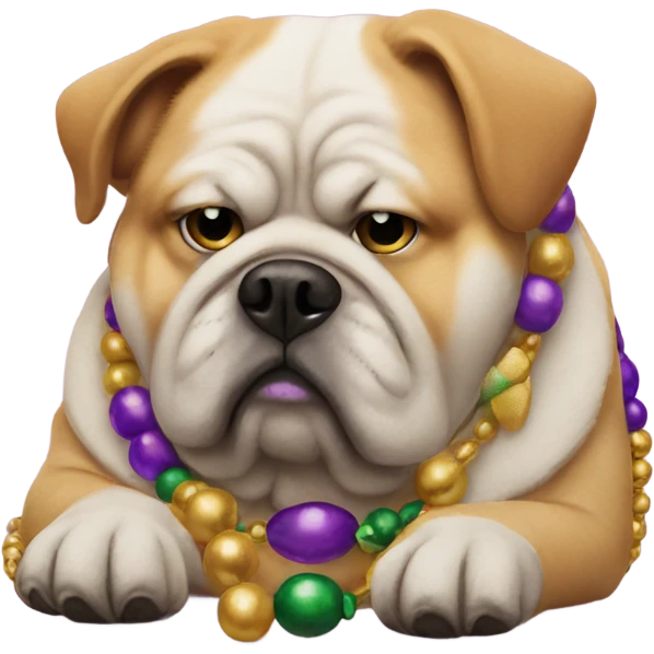 Sad fat dog with Mardi Gras beads emoji