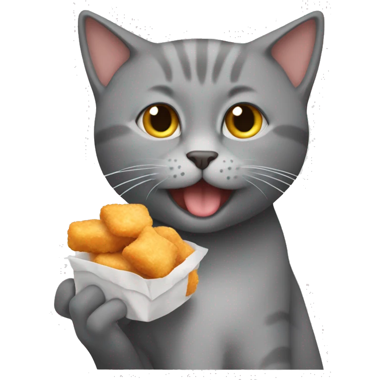 Grey cat eating chicken nuggets emoji
