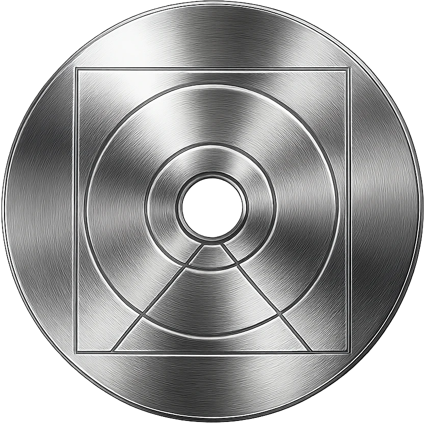 A minimalist CD disc with geometric pattern, glowing effect, red color. emoji