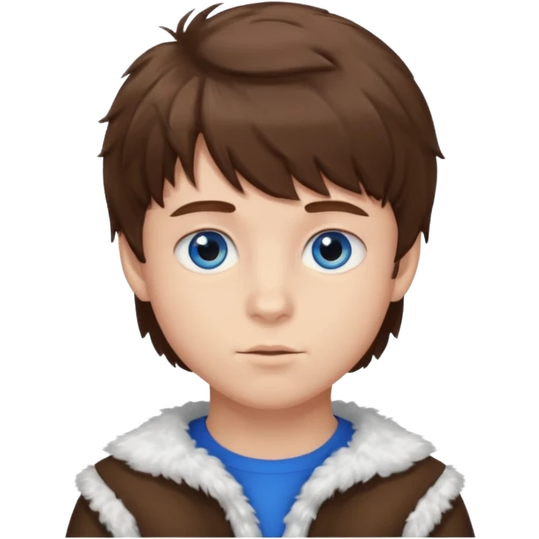 Brown hair with fluffy bangs and blue eyes boy emoji