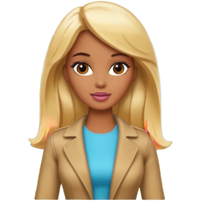 Brown skin blonde hair barbie in front of the woodd emoji