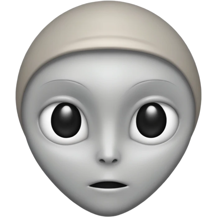 Grey alien head, almond-shaped black eyes, pale grey skin, cartoon emoji, no background emoji