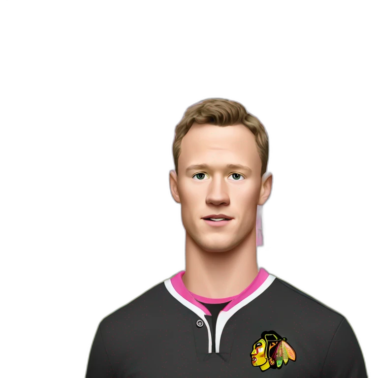 Jonathan Toews standing in front of pink mansion emoji