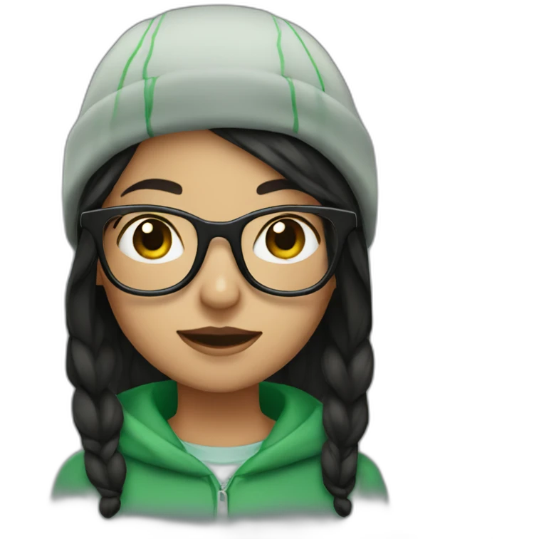 Dark haired girl with green cap and black glasses emoji