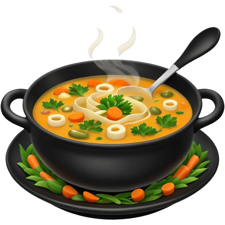 Realistic Soup in a black plate emoji