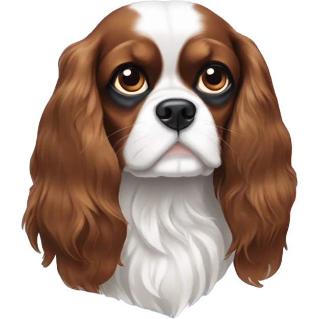 Brown and white cavalier King Charles with one brown eye one blue eye emoji