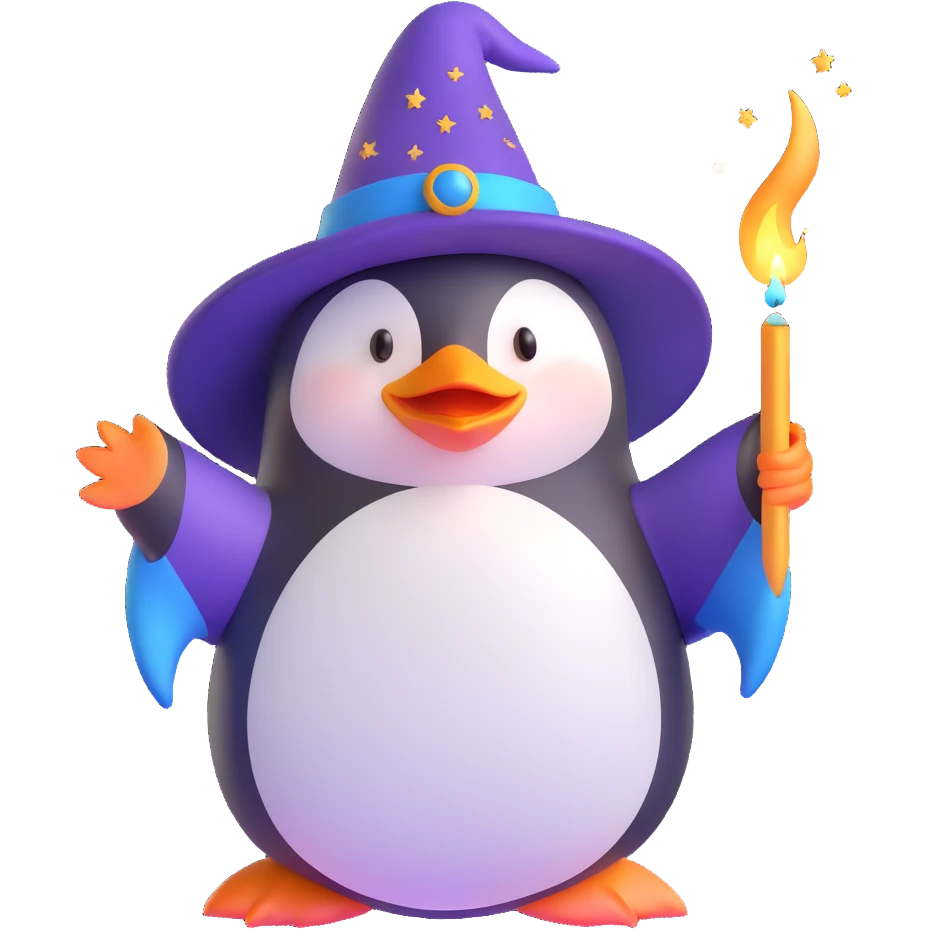 penguin wizard casting a spell, sparkles around emoji