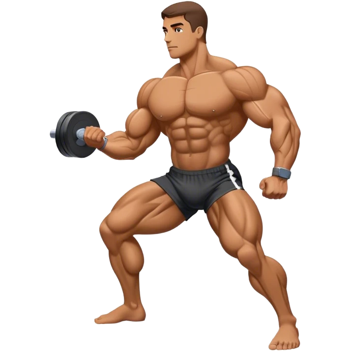 side-view bodybuilder dumbbell lunges emoji