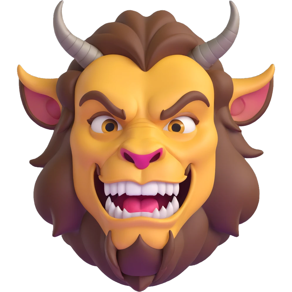 Beast from Beauty and the Beast halfway transformed back to human prince, part beast part human, with human mouth emoji