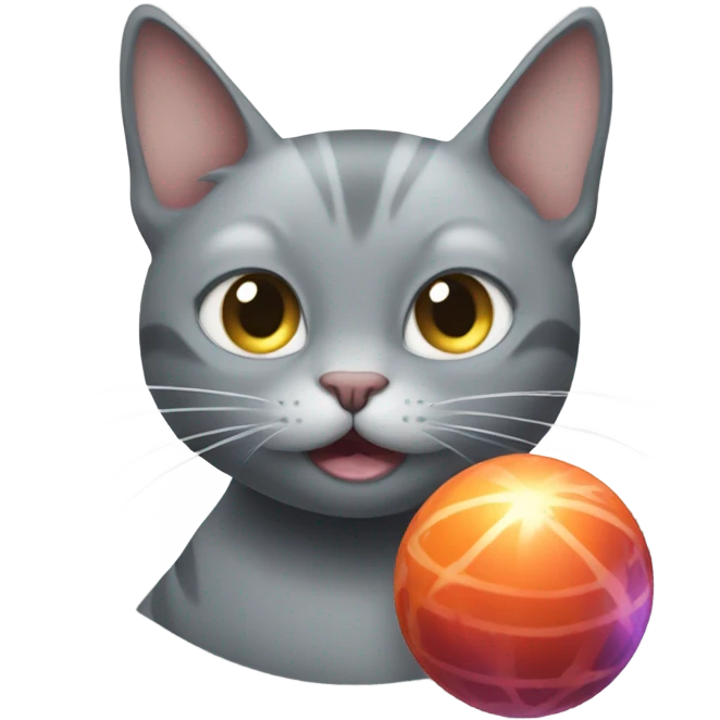 gray cat with a big belly and a magic ball in her teeth emoji